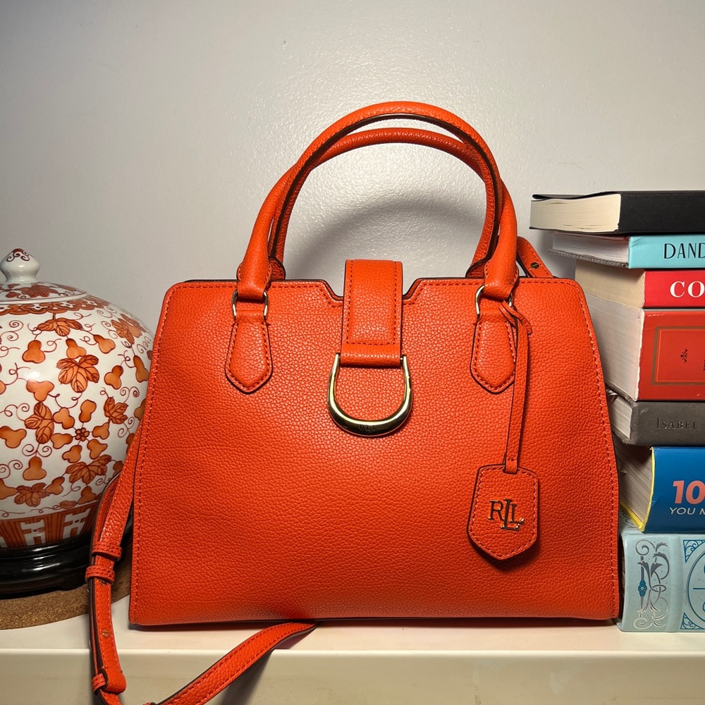 Birkin inspired Ralph Lauren Orange Leather Satchel with D-Shaped Hardware